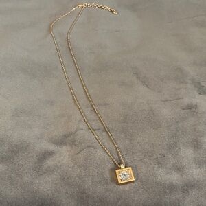 Gold Square Pendant Necklace with Pavé Stones - Women Jewelry